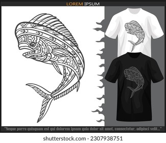 Mahi mahi fish mandala arts isolated on black and white t shirt.