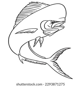 Mahi fish outline art ,good for graphic design resources, posters, banners, templates, prints, coloring books and more.