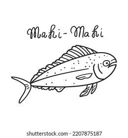 Mahi mahi. Fish. Outline hand drawn illustration. 