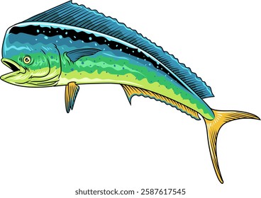 Mahi mahi Fish Vector Cartoon Illustration for sticker badge emblem t-shirt banner invitation