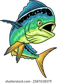 Mahi Mahi Fish Vector Isolated Cartoon Illustration in white background for sticker badge emblem t-shirt banner invitation