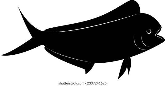 Mahi-Fisch-Vektorlogo, Fischereifirmenlogo, Fisch für Banner, Camo-, Wand- oder Hemddesigns, Salzwasser-Mahi-Mahi-Mahi-Delphin-Fisch-Silhouette flache schwarze Fische einzeln auf weißem Hintergrund