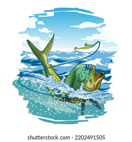 mahi mahi fishing illustration t shirt logo vector image template clipart stock

