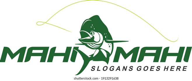 Mahi Mahi Fishing Logo. A Fresh and unique mahi mahi jumping out of the water. Great to use as your saltwater fishing activity. 