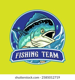 Mahi mahi Fishing Team Logo in Vector Illustration for sticker badge emblem t-shirt banner invitation