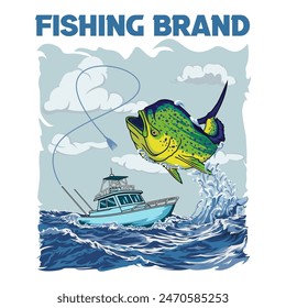 mahimahi dorado boat fishing illustration logo vector image t shirt