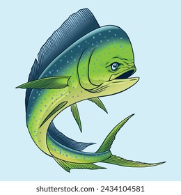 Mahi-Mahi Fish Hand Drawn Realistic Illustration