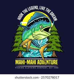 Mahi-mahi Fish Logotype in Colorful Vector Cartoon Illustration for sticker badge emblem t-shirt banner invitation