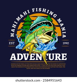 Mahi-mahi Fish Logotype in Colorful Vector Cartoon Illustration for sticker badge emblem t-shirt banner invitation