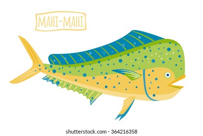 Mahi-mahi, vector cartoon illustration 