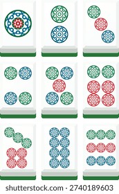 Mahjong dot tile set flat vector illustration
