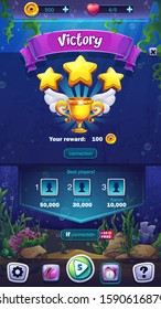 Mahjong fish world - vector illustration mobile format victory field to the computer game. For design websites, game and mobile phones, printing.