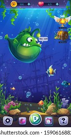 Mahjong fish world - vector illustration mobile format playing field to the computer game. For design websites and mobile phones, printing.