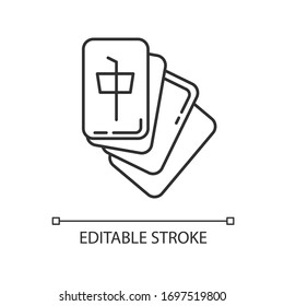 Mahjong pixel perfect linear icon. Tile based game. Tabletop gambling. Japanese entertainment. Thin line customizable illustration. Contour symbol. Vector isolated outline drawing. Editable stroke