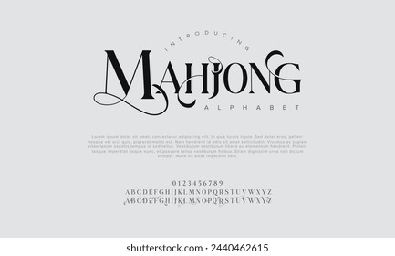 Mahjong premium luxury elegant alphabet letters and numbers. Vintage wedding typography classic serif font decorative vintage retro. Creative vector illustration