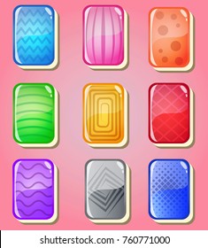 Mahjong Trails Jelly cards style glossy in different color. 2d asset for user interface GUI in mobile application or casual video game. Vector for web or game design. Decorative GUI elements. 