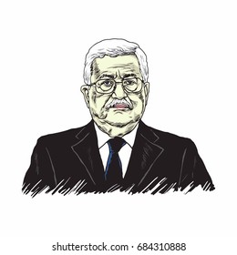 Mahmoud Abbas, President Of Palestine, Vector Design Illustration, July 26, 2017.