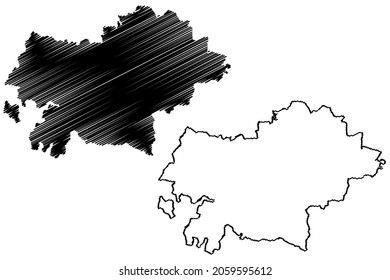 Mahoba district (Uttar Pradesh State, Republic of India) map vector illustration, scribble sketch Mahoba map