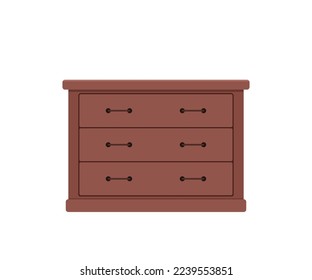 Mahogany chesthest of drawers isolated on white background. Home interior concept. Cartoon flat style. Vector illustration
