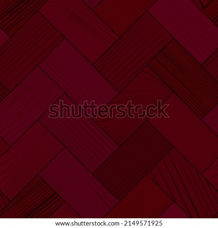 Mahogany laminate floor top view. Wooden parquet seamless pattern. Hardwood zig zag court. Red wood grain texture. Timber interior. Oak, walnut, pine or maple nature materials realistic vector
