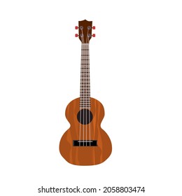 Mahogany wood ukulele.Isolated vector illustration on a white background.