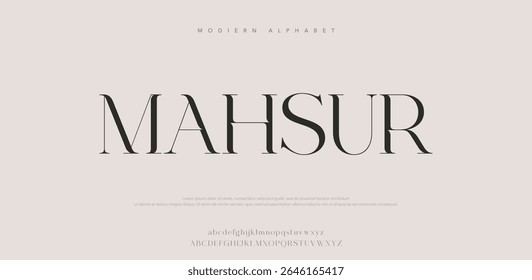Mahsur Classy elegant font, vintage type or luxury premium typeface, vector English royal alphabet. Classic typography in modern or old art deco style, serif letters for modern or retro poster font