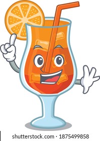 Mai tai cocktail caricature design style with one finger gesture