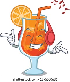 Mai tai cocktail Cartoon design concept listening music on headphone