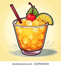 Mai Tai. Mai Tai Cocktail handgezeichnet Comic Illustration. Cartografik im Vektordoodle-Stil