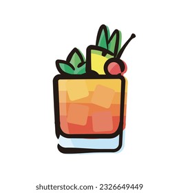 Mai Tai - Cocktail Icon or Illustration. Color version of hand drawn lines.