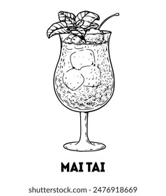 Mai Tai cocktail illustration. Hand drawn sketch. Vector illustration. Isolated object. Not AI