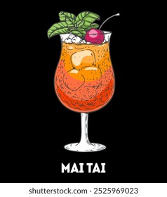 Mai Tai Cocktail-Illustration. Handgezeichnete Skizze. Vektorgrafik. Isoliertes Objekt.