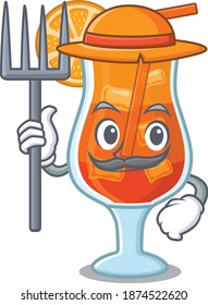 Mai tai cocktail mascot design working as a Farmer wearing a hat