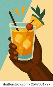 Mai Tai cocktail with pineapple and cherry in hand