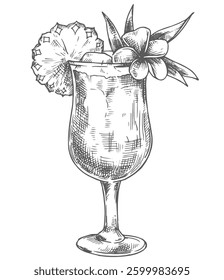 Mai Tai cocktail, vector illustration in sketch style.