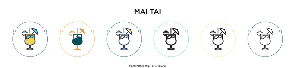 Mai Tai Icon in vollem, dünnen Linie, Umriss und Strich Stil. Vektorgrafik zweier farbiger und schwarzer Hauptvektorsymbole kann für mobile, i, web-gestützte