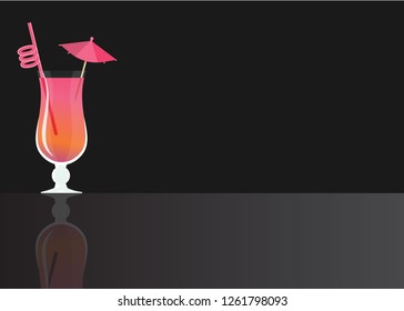 Mai Tai  on black mirrored background. Vector illustration for web and print,  party invitation or menu decoration