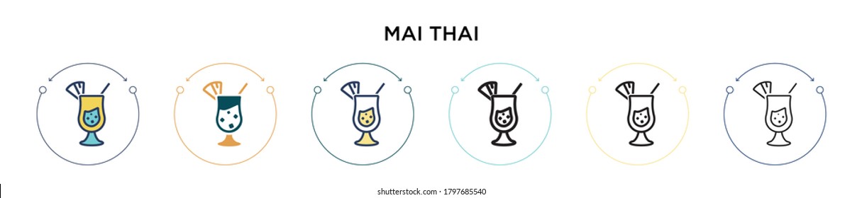 Mai thai icon in filled, thin line, outline and stroke style. Vector illustration of two colored and black mai thai vector icons designs can be used for mobile, ui, web