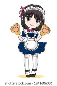 Maid Cafe girl with Cat's hand 