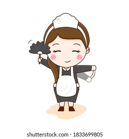 Maid Cartoon hotel staff. Vector illustration of cute chibi character isolated on white background. 