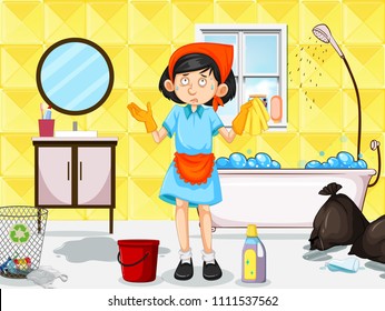 A Maid Cleaning Dirty Toilet illustration