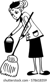 Maid is cleaning the floor.