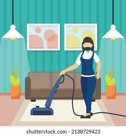 Maid cleaning hotel room Concept, housekeeping Staff vector icon design, Industrial cleaning service symbol, office and street caretaker Sign, maintenance appliance and equipment stock illustration