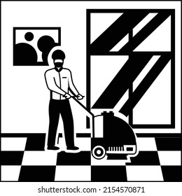 Maid cleaning hotel room Concept, housekeeping Staff vector icon design, Industrial cleaning service symbol, office and street caretaker Sign, maintenance appliance and equipment stock illustration