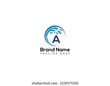 Maid Cleaning Logo On Letter A. Clean House Sign, Fresh Clean Logo Cleaning Brush and Water Drop Concept Template