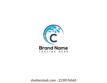 Maid Cleaning Logo On Letter C. Clean House Sign, Fresh Clean Logo Cleaning Brush and Water Drop Concept Template