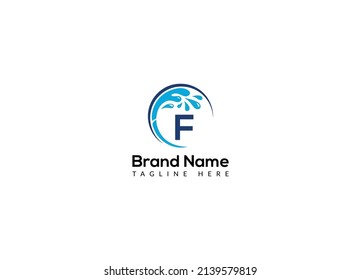 Maid Cleaning Logo On Letter F. Clean House Sign, Fresh Clean Logo Cleaning Brush and Water Drop Concept Template