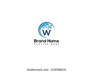 Maid Cleaning Logo On Letter W. Clean House Sign, Fresh Clean Logo Cleaning Brush and Water Drop Concept Template