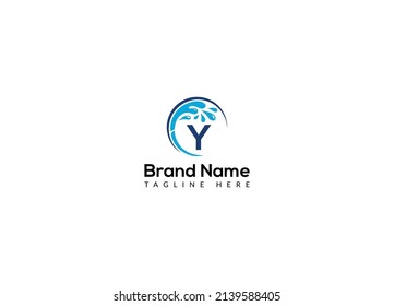 Maid Cleaning Logo On Letter Y. Clean House Sign, Fresh Clean Logo Cleaning Brush and Water Drop Concept Template