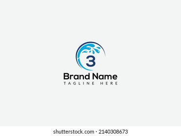 Maid Cleaning Logo On Letter 3. Clean House Sign, Fresh Clean Logo Cleaning Brush and Water Drop Concept Template